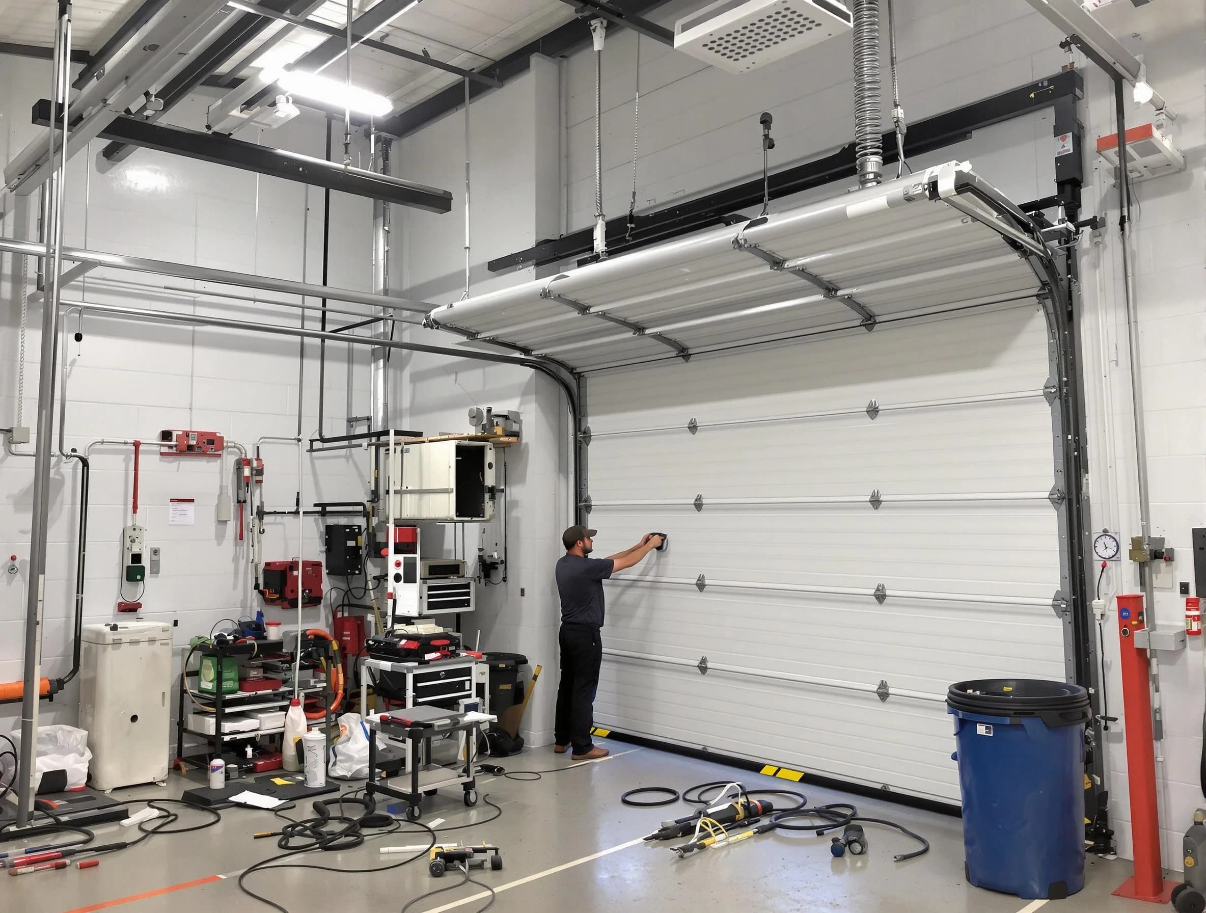 North Andover Garage Door Repair certified technician performing commercial door repair at a North Andover business facility
