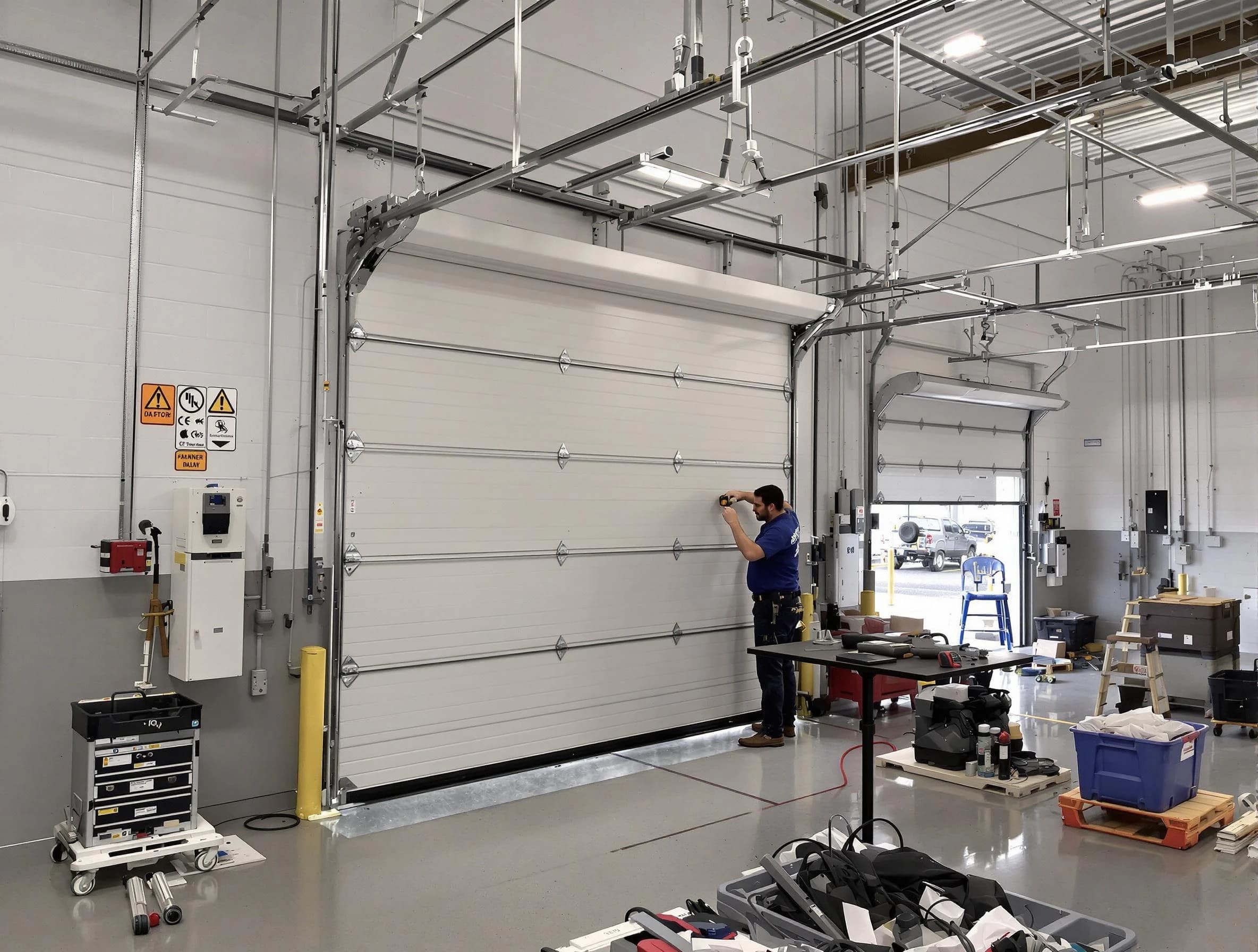 Commercial garage door repair being performed by North Andover Garage Door Repair expert in North Andover