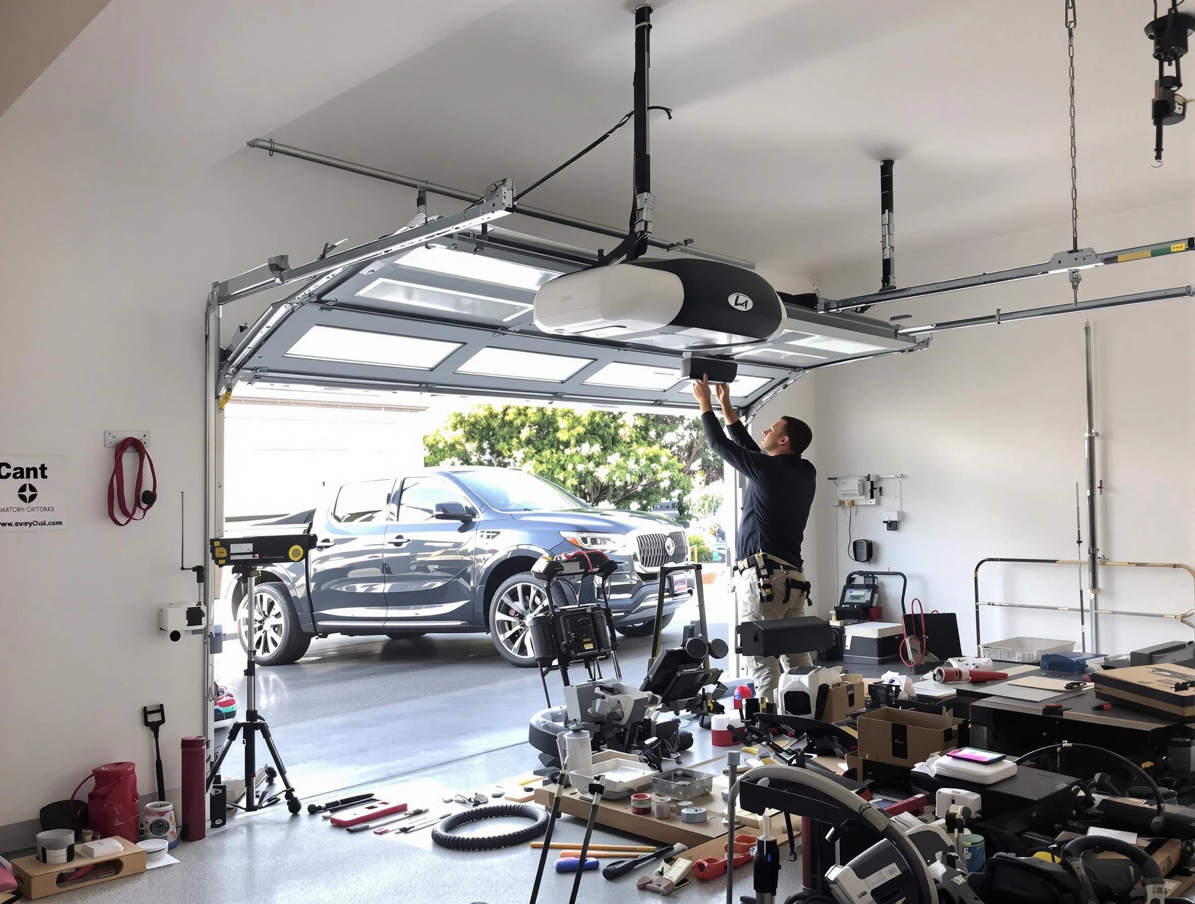 North Andover Garage Door Repair specialist installing smart garage door opener system in North Andover home