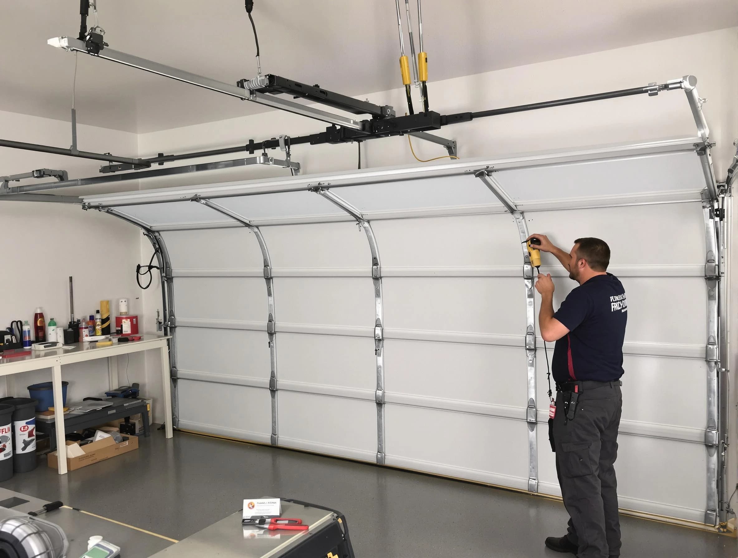 North Andover Garage Door Repair certified technician performing overhead door system repair in North Andover