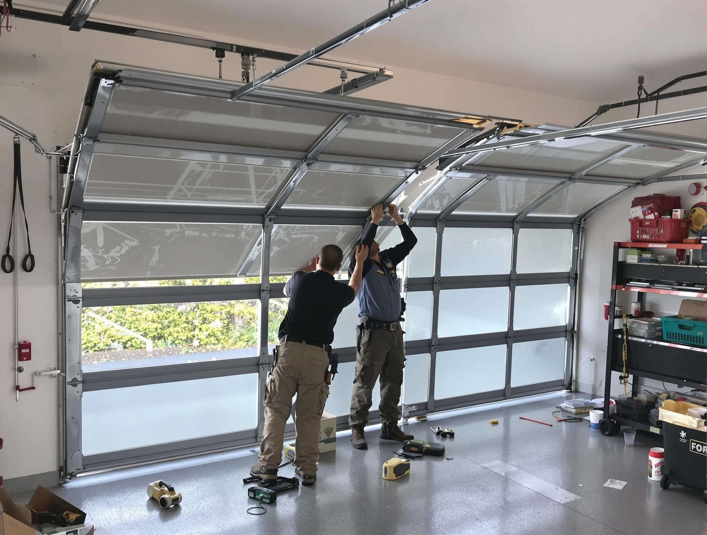 North Andover Garage Door Repair expert performing precise panel replacement on North Andover garage door