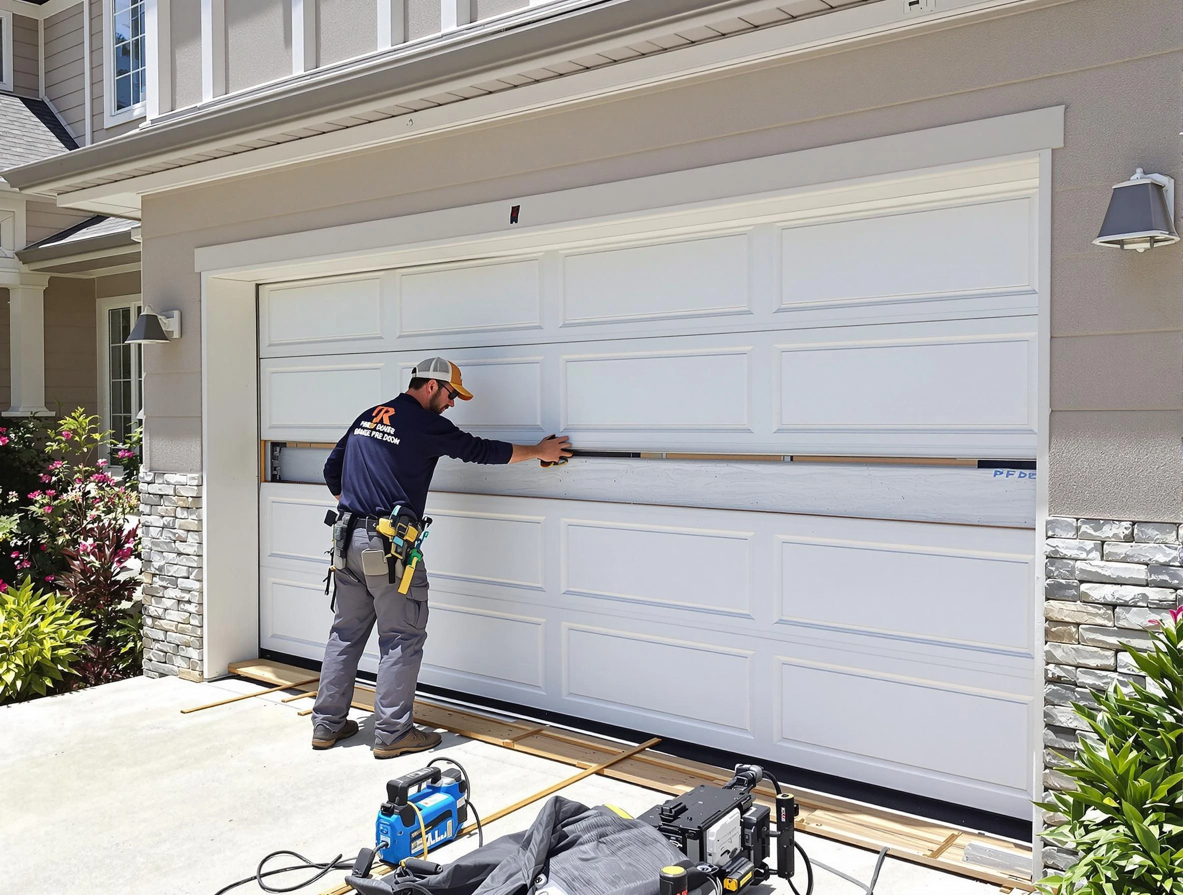 North Andover Garage Door Repair team performing complete garage door replacement at North Andover residence