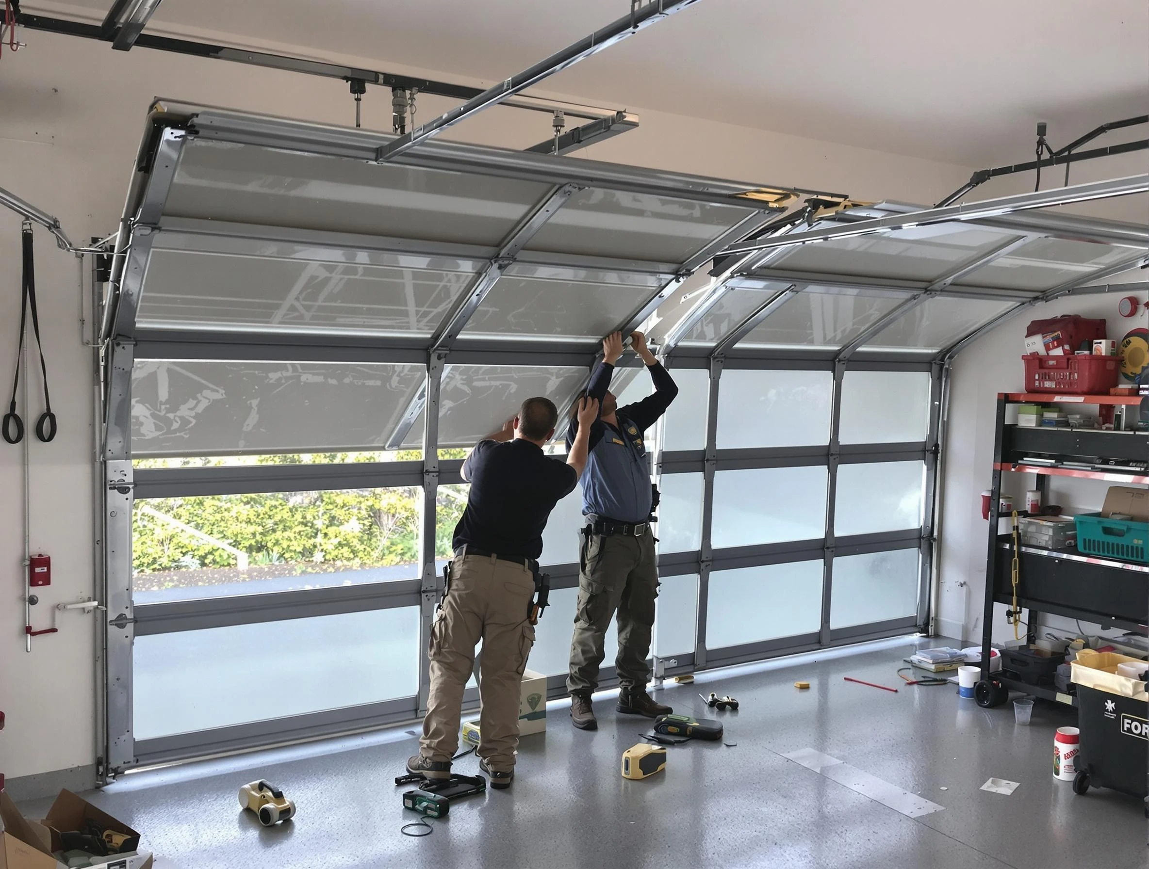 North Andover Garage Door Repair expert performing precise panel replacement on North Andover garage door