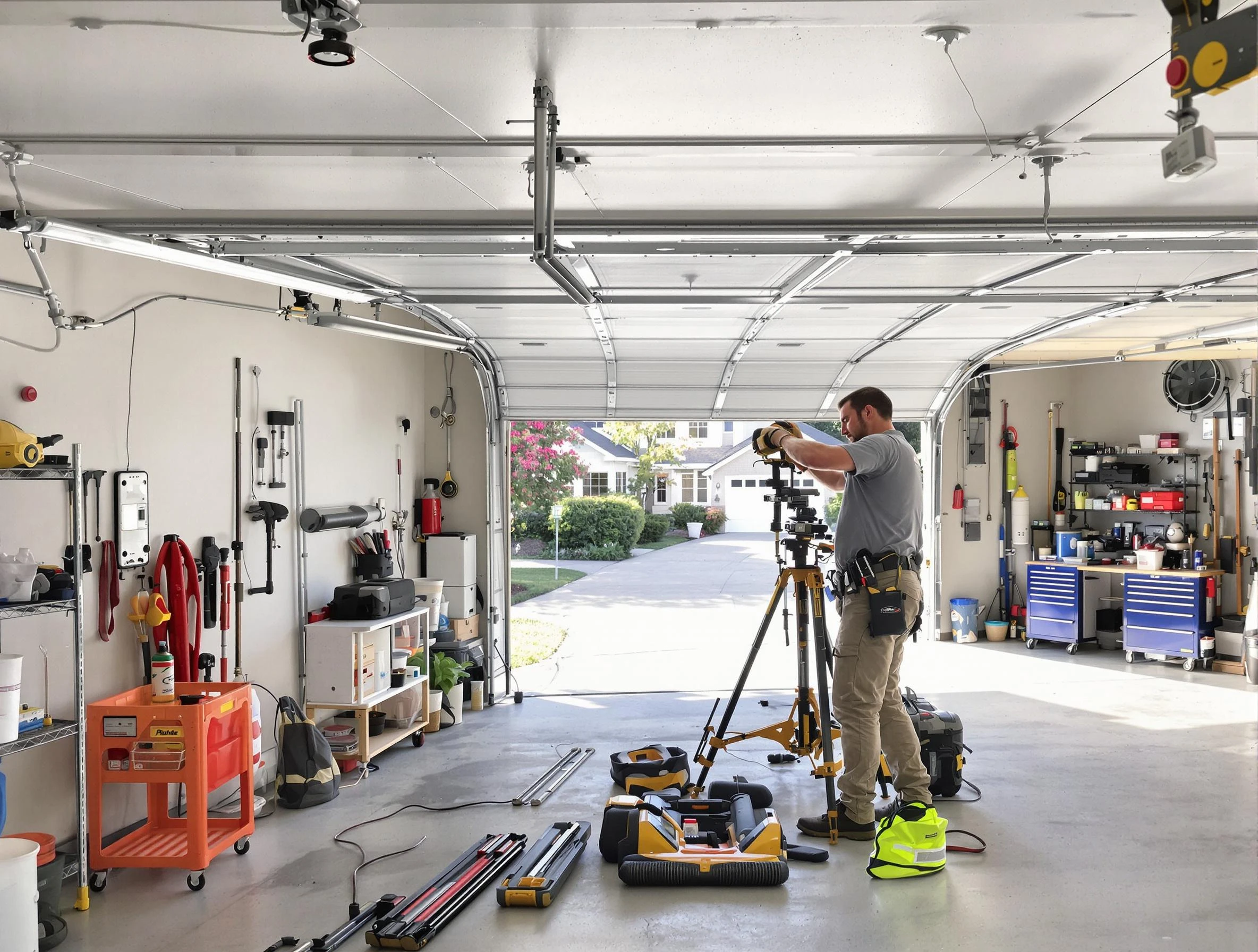 North Andover Garage Door Repair specialist performing laser-guided track alignment in North Andover